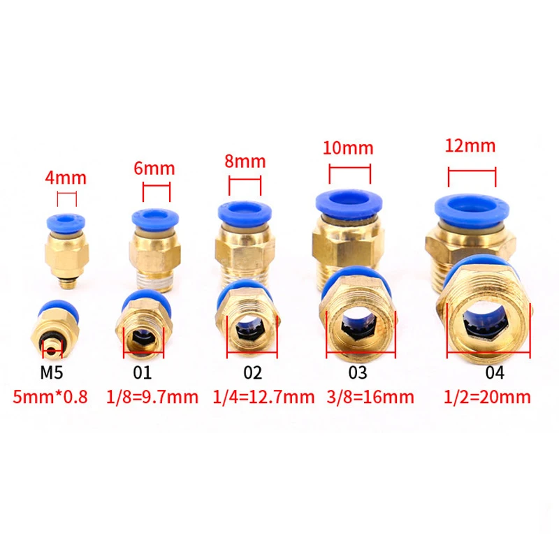 50PCS PC Pneumatic Fitting Air Connector Quick Connecors Fitttings PC4-M5 PC4-01 PC6-01 PC6-02 1/8\