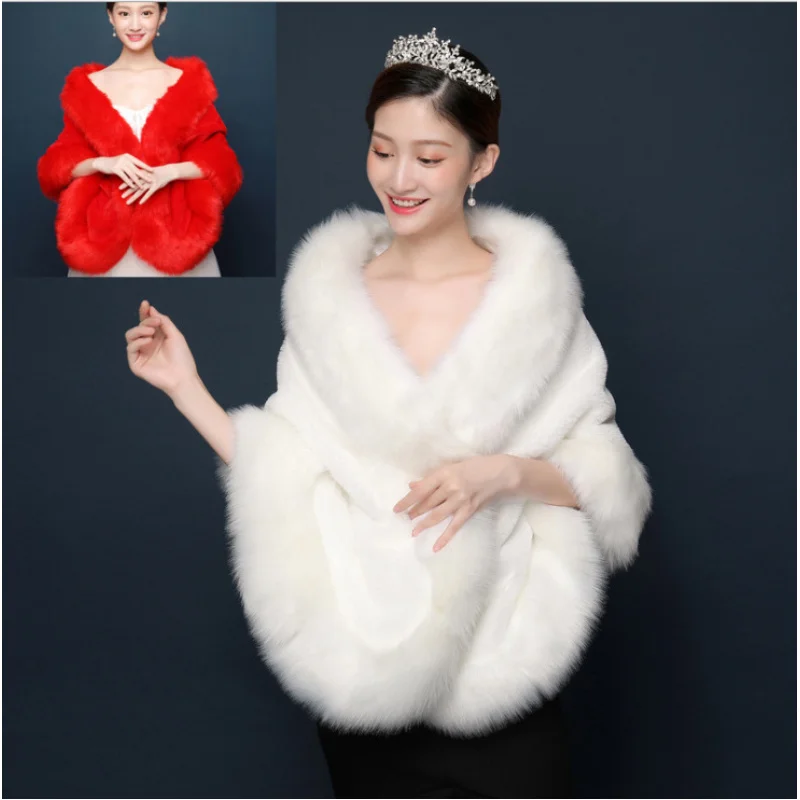 

Fur Shawl New Bridal Wedding Dress White Soft Warm and Elegant Outerwear Fur Shawl