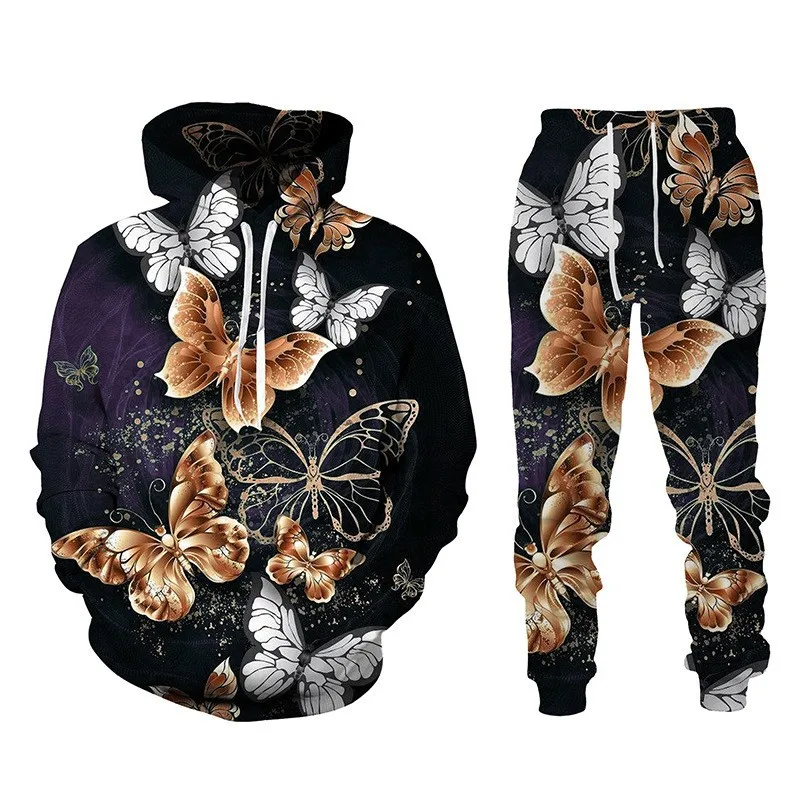 

Butterfly 3D Print Hoodies Pants Sets Men's Streetwear Sweatshirts Sweatpants Sportwear Two Piece Suits Tracksuit Man Clothing