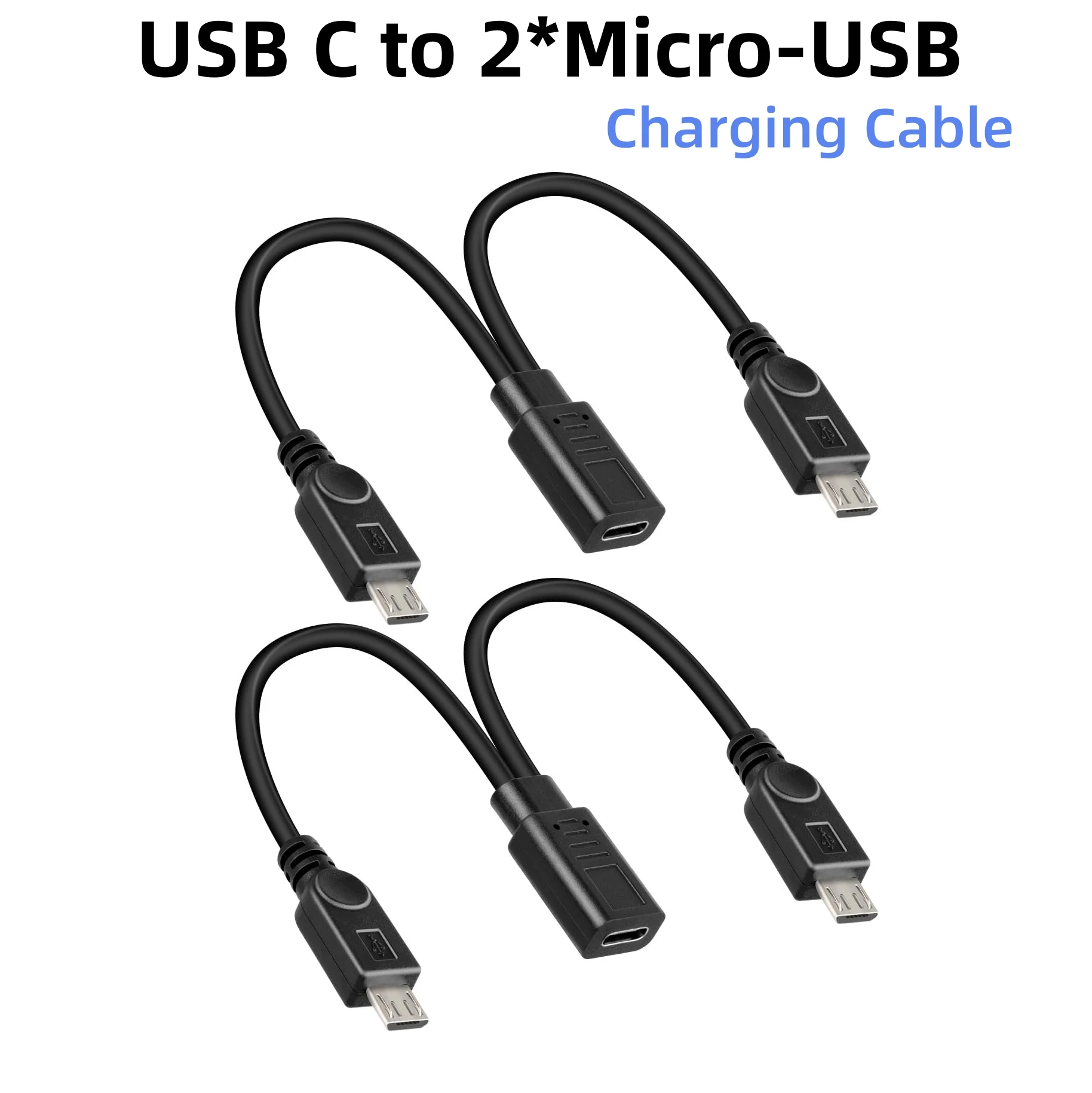 

2PCS 30cm USB Type-C Female to Dual Micro-USB Male Charging Cable Short USB C Y Splitter Power Cord (Only for Charging)