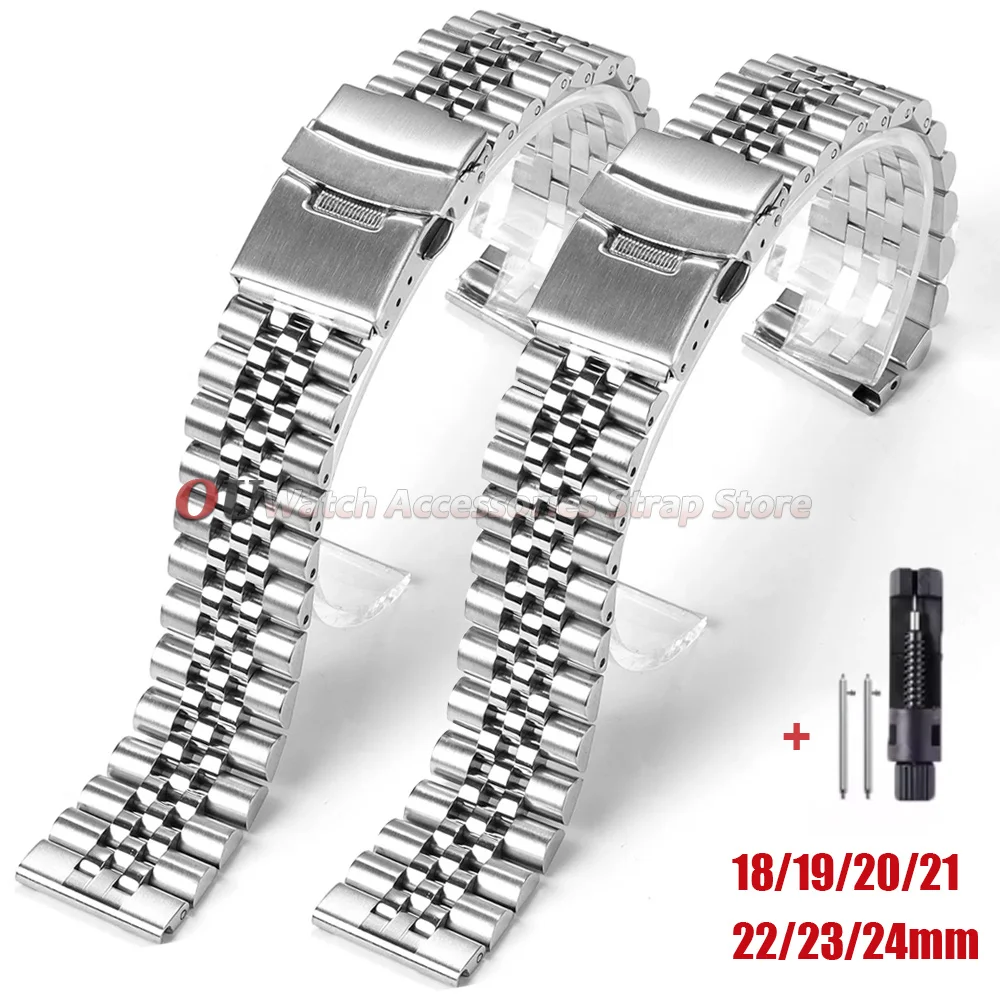 Bracelet en acier inoxydable à extrémités droites de 18 mm, 20 mm, 22 mm pour Seiko, pour Jubilee SKX007/009, bracelet de montre en métal de 19 mm, 21 mm, 23 mm, 24 mm