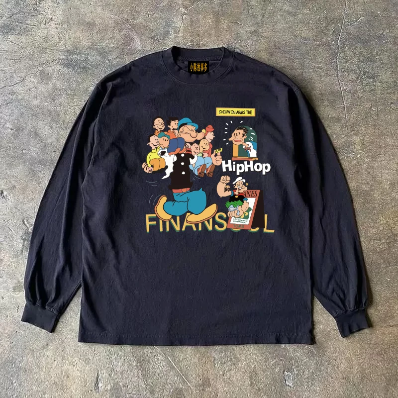 純綿長袖tシャツ-30g-ヘビーウェイト-アメリカンレトロ-オーバーサイズ-ストリートスタイル-多用途-カジュアルウェア