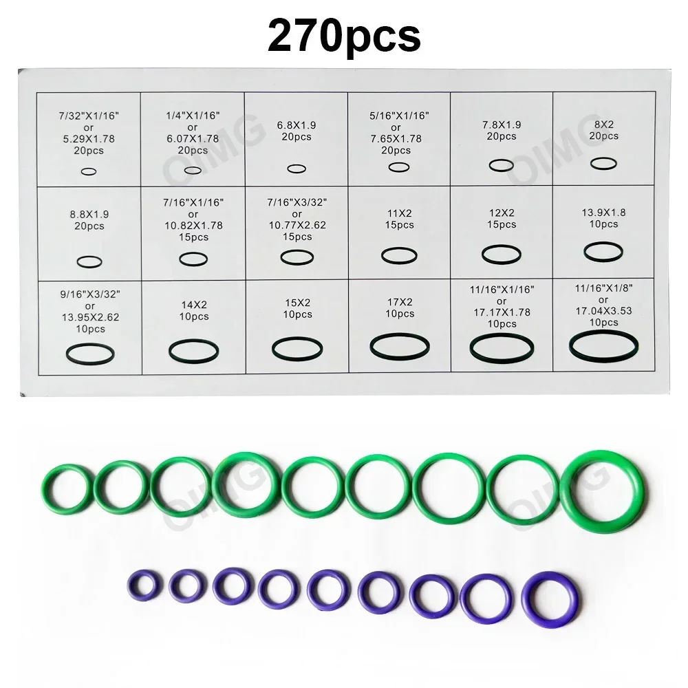 270-Piece Compressor O-Ring Kit – 18 Sizes, Nitrile Rubber, Green – For AC Systems, Automotive, Plumbing & Pneumatic Seals