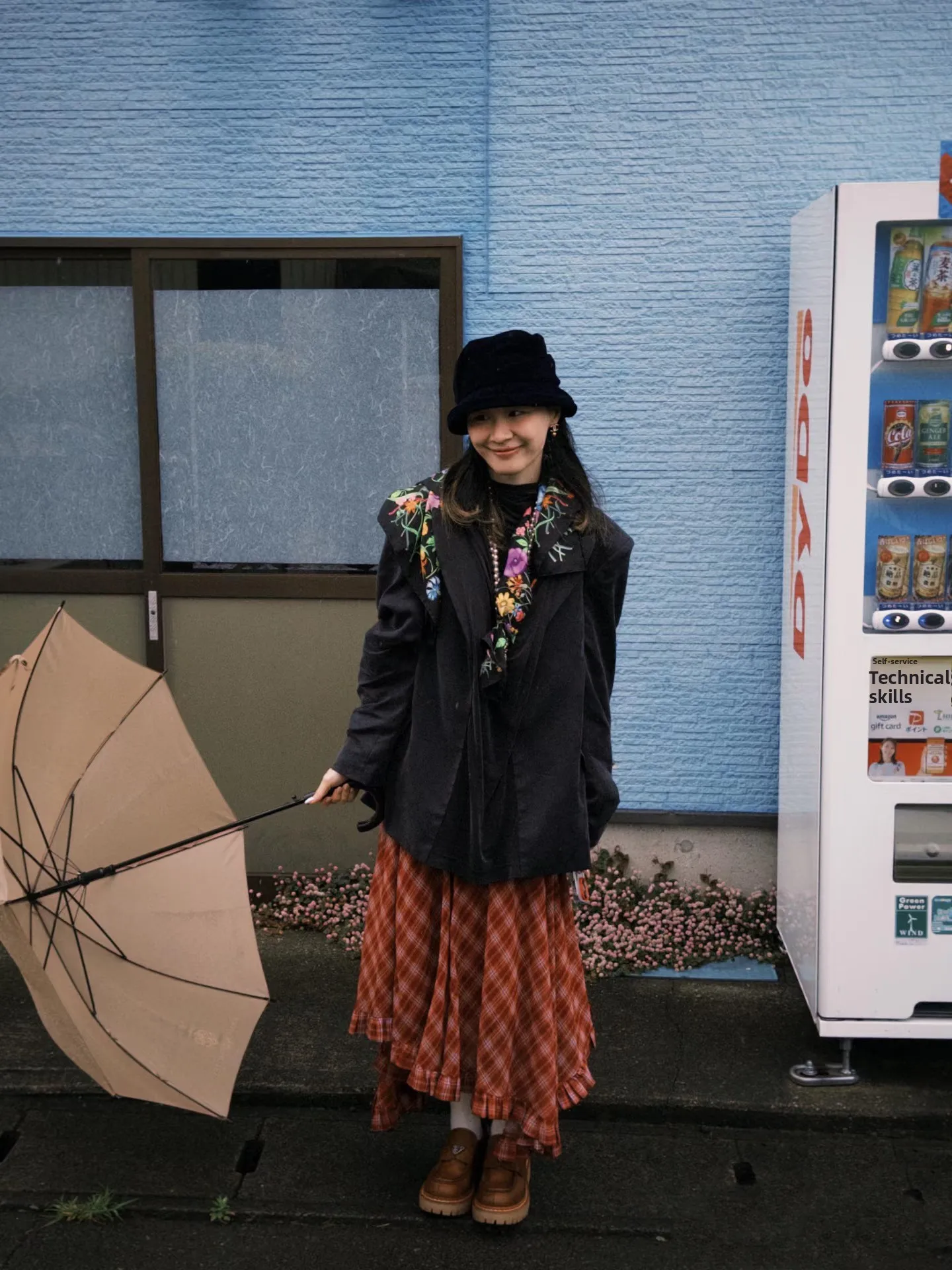 Jin Jing Ma Si Chen Red Plaid Asymmetrical  Skirt Lightweight Wooden  Trimmed Mid-Length Skirt Lazy Style City Commute