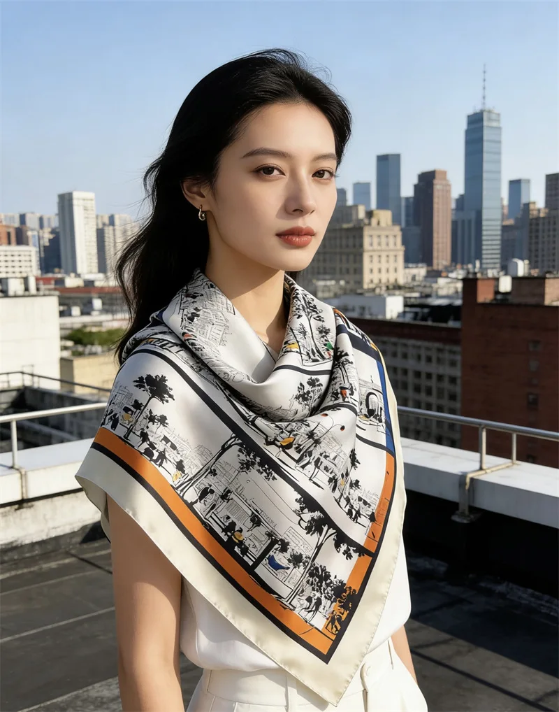 

Шелковый шарф 2026, 100% шелк, 90 см, люксовый дизайнерский, с подвернутыми краями, бандана, шаль, весенняя шаль, аксессуар для волос и шеи, 35 дюймов