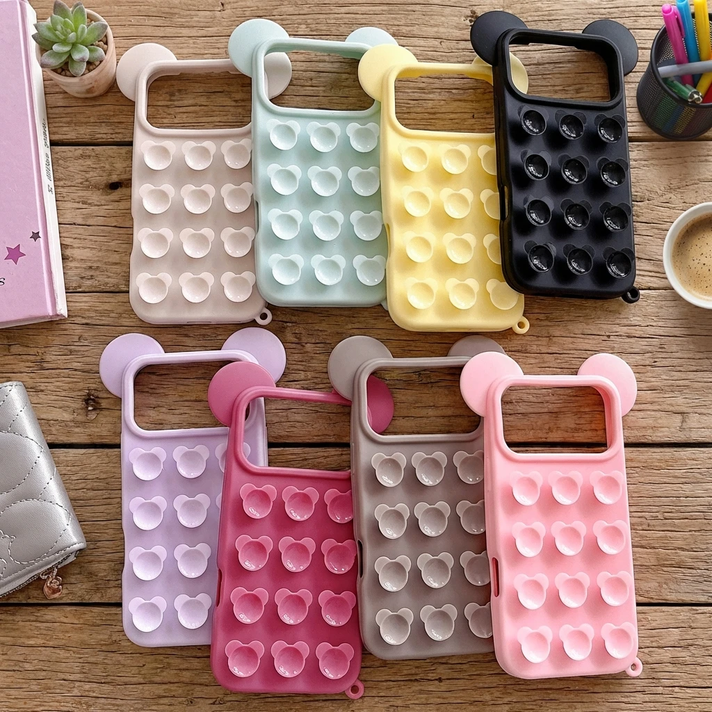 

Mickey Mouse Design Silicone Suction Cup Case for iPhone 17 Pro Max Compatible with iPhone 17 16 15 Large Camera Hole Simple