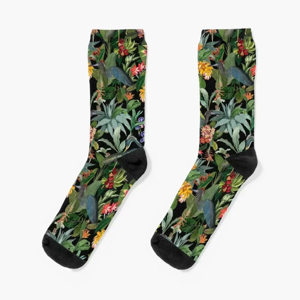 Vintage Pattern - Blue heron and tropical flowers Socks custom anti-slip designer brand Men's Socks Luxury Women's