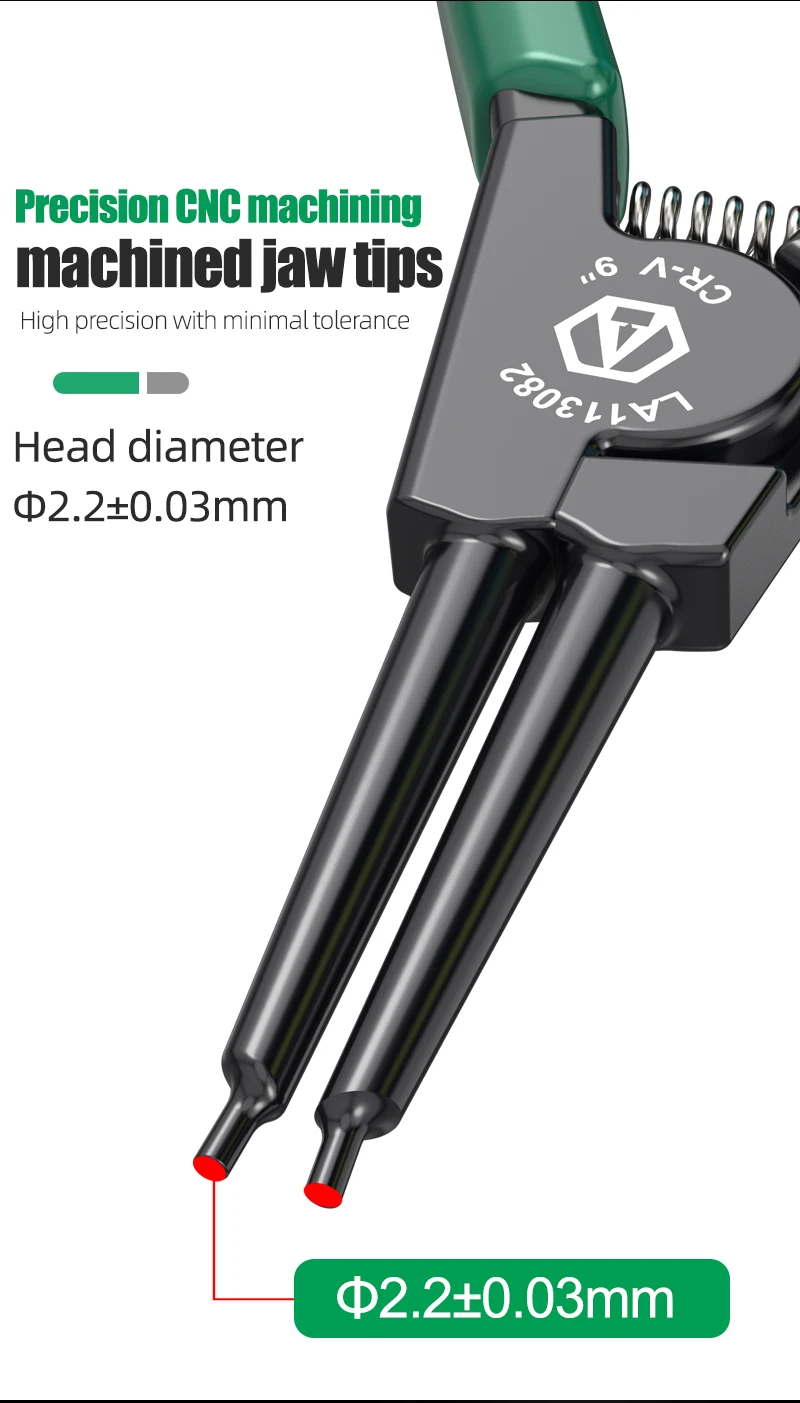 LAOA 9-Zoll-Sicherungsringzange aus CR-V-Stahl mit geraden/gebogenen Spitzen für 40-100 mm, Autoreparaturwerkzeuge – Detail 11