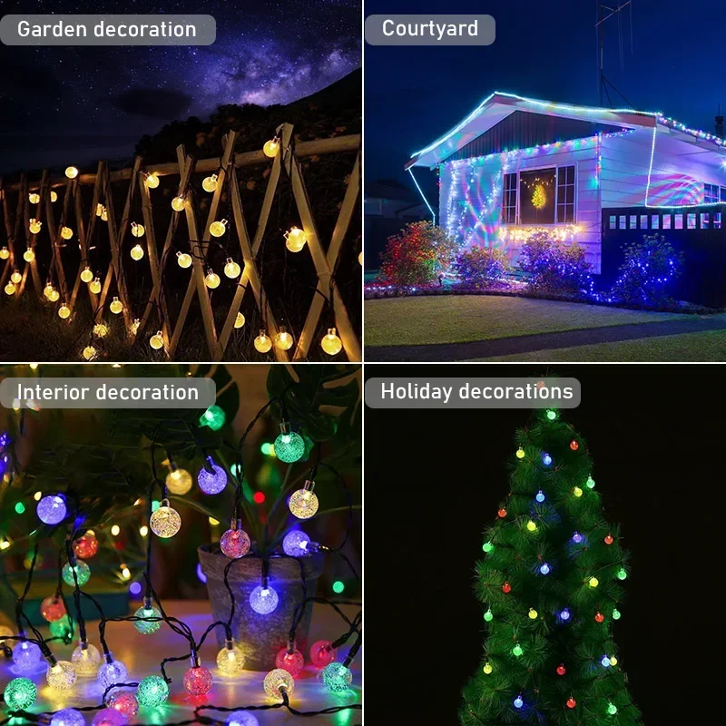 Solar Crystal Globe Ball Fairy Lamps Outdoor Waterproof Solar Powered Patio Light for Garden Party Lawn Tree Outdoor Decoration