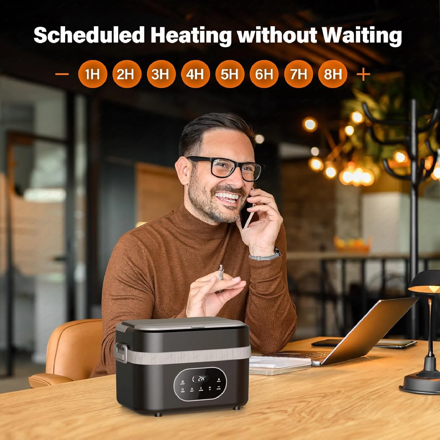 Gison 1.5L Electric Heated Lunch Box for Adults 60W Heated with Temp 18000mah Display Portable Food Warmer for Work Car or home view 4