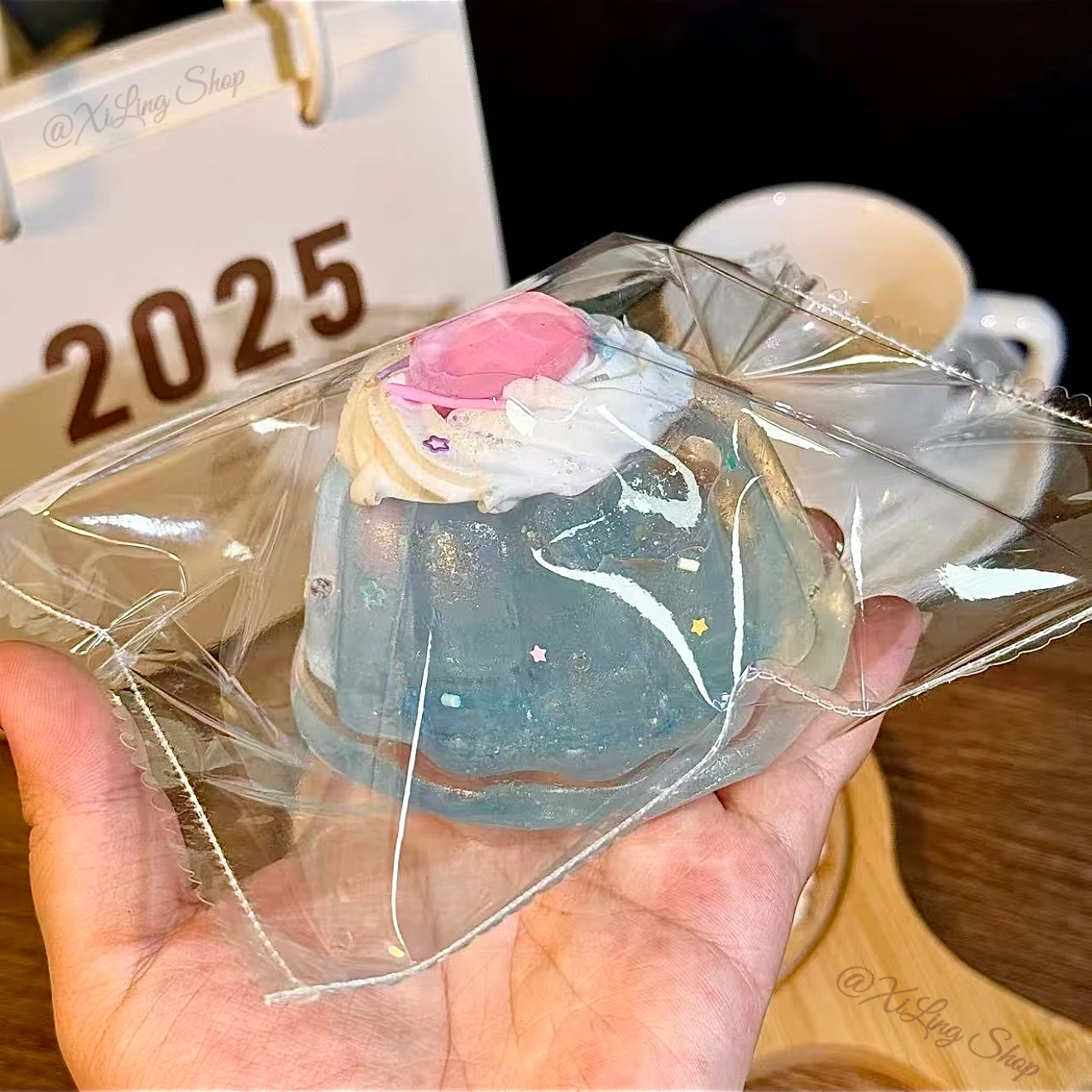 1Pc Sparkling Sea Salt Jelly Pudding Handcrafted Squishy - Jelly Clay Texture! - Food Grade Silicone Stress Reliever 3