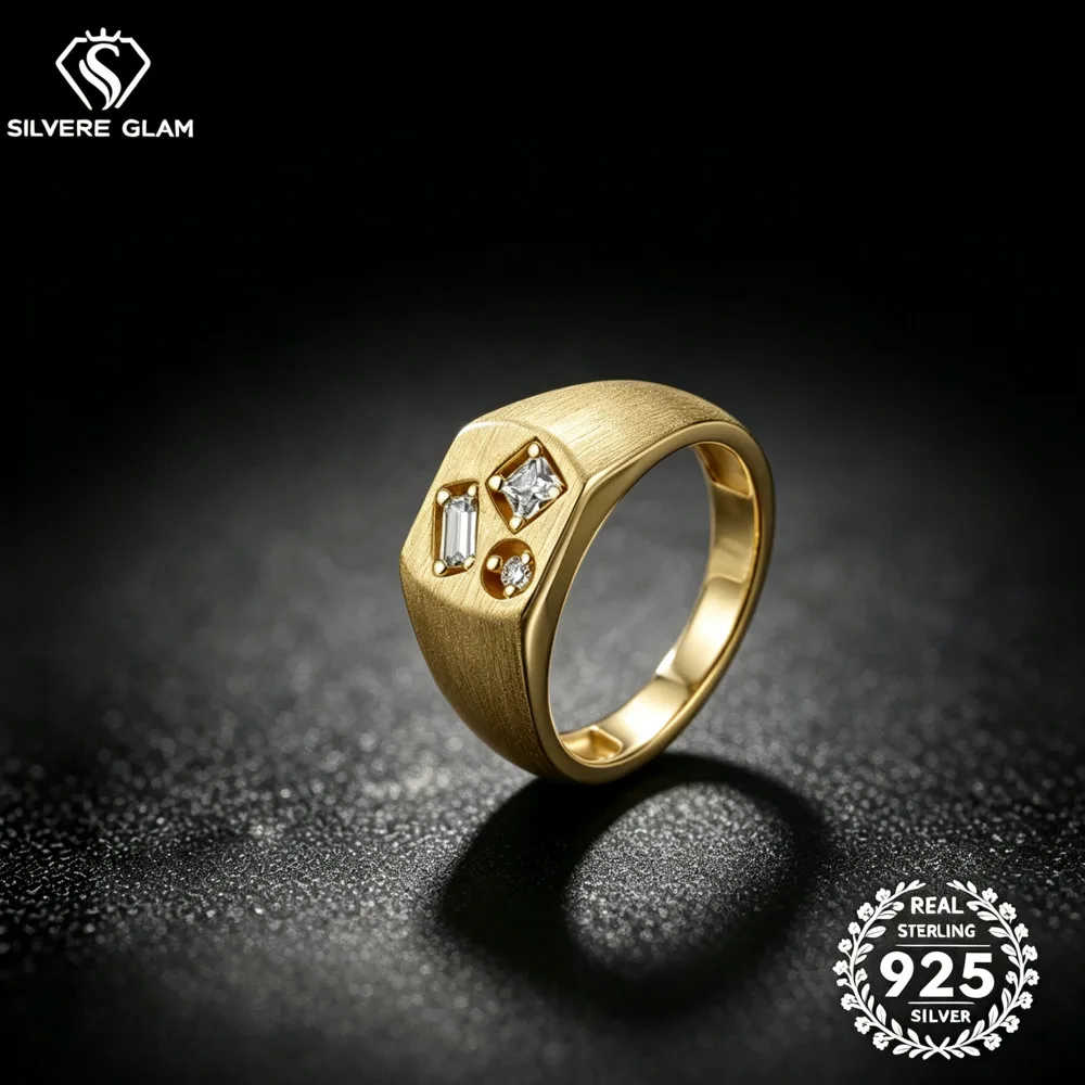 Textured Signet D VVS1 Moissanite Ring 925 Sterling Silver Mixed Cut Multi Stone Retro Wide Band Statement Jewelry