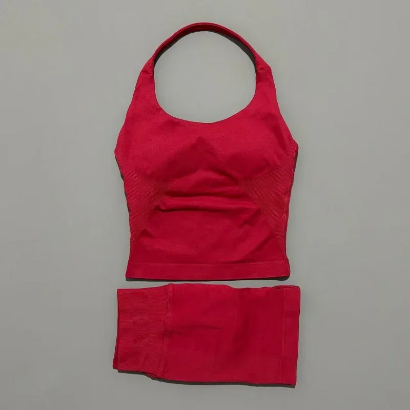 2-delige HISTELLO Halter Top Strappy BH Shorts Set Dames Yoga Workout Kleding Naadloos Vest Hip-Lifting Sportlegging Gympak