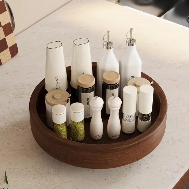 

Solid Wood Rotating Spice Rack - 2-Tier Kitchen Organizer for Salt/Soy Sauce/Seasonings, Modern Space-Saving Countertop Shelf‌