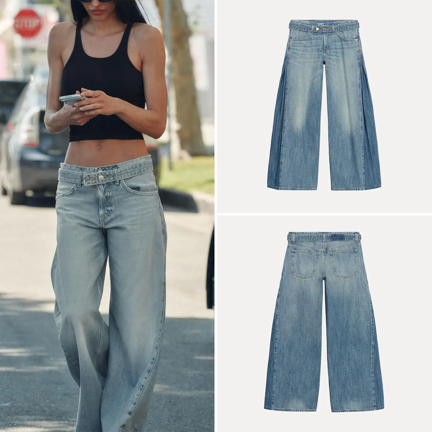 

Casual Long Women's Jeans Side Pleated Decoration mid Waist with Belt Summer New Arrival ZADATA Brand Natural Waist Zipper