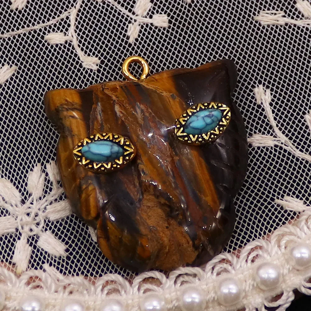Distinctive Polished Natural Stone Crystal Malachite Leopard Mask-shaped Single-hole Loose Pendants DIY Accessories Necklaces