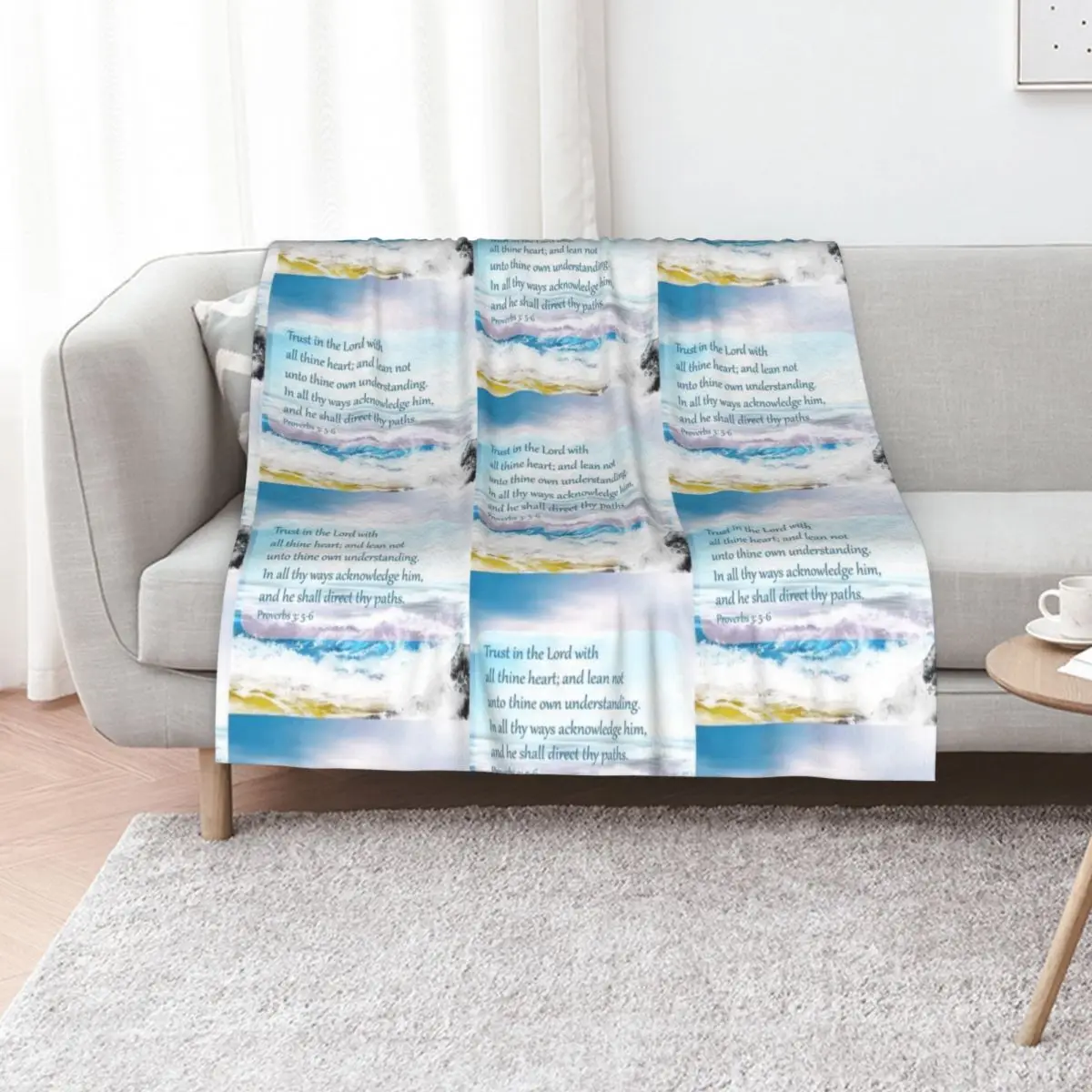 

Proverbs 3:5-6 Scripture on Ocean Background Throw Blanket Soft Big Picnic Sofa Quilt Decorative Sofa Blankets