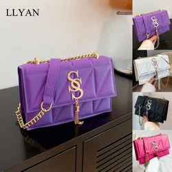 2024 New Women Shoulder Bags,Purple Plaid Stitching Crossbody Bag,Metal Tassel Ornament Small Square Bag, Handbags For Women