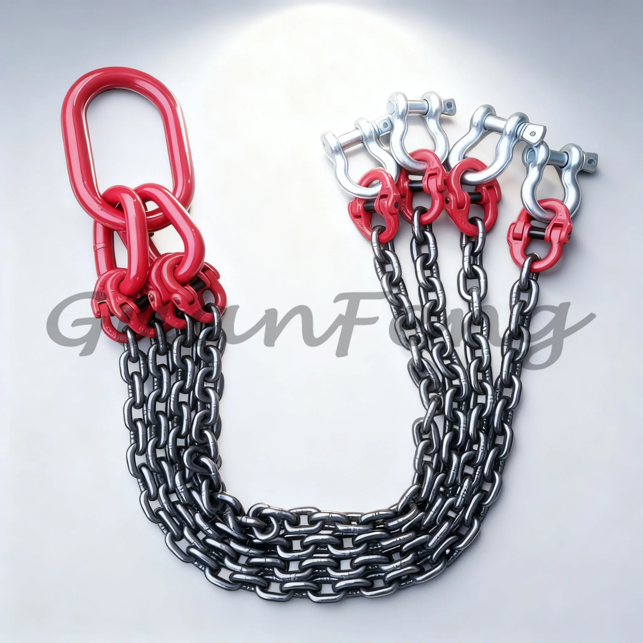 G80 4 Leg Chain Sling, 6 Ton 2M Lifting Chain with Release Ring Hook for Cargo Hoisting