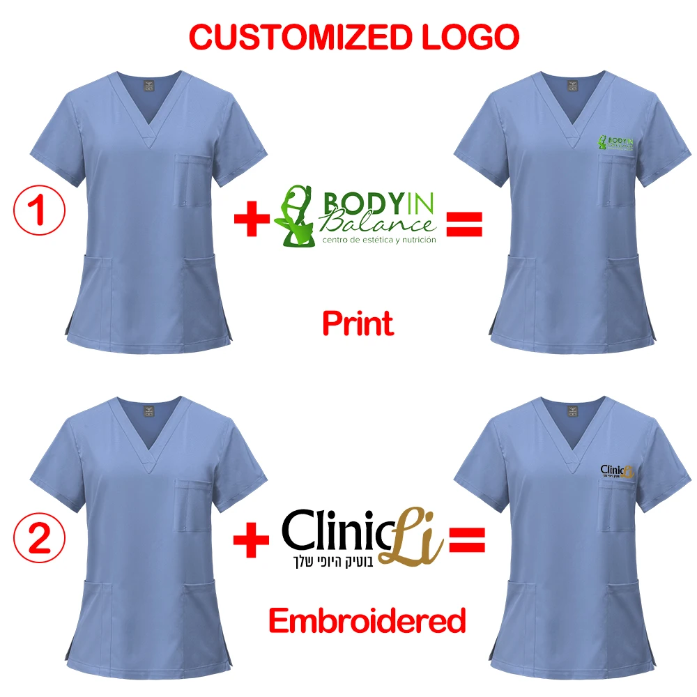 Scrubs Medical Uniforms Women V Neck Short Sleeve Tunic Scrubs Tops Nursing Surgical Uniforms Healthcare Working Workwear Blouse