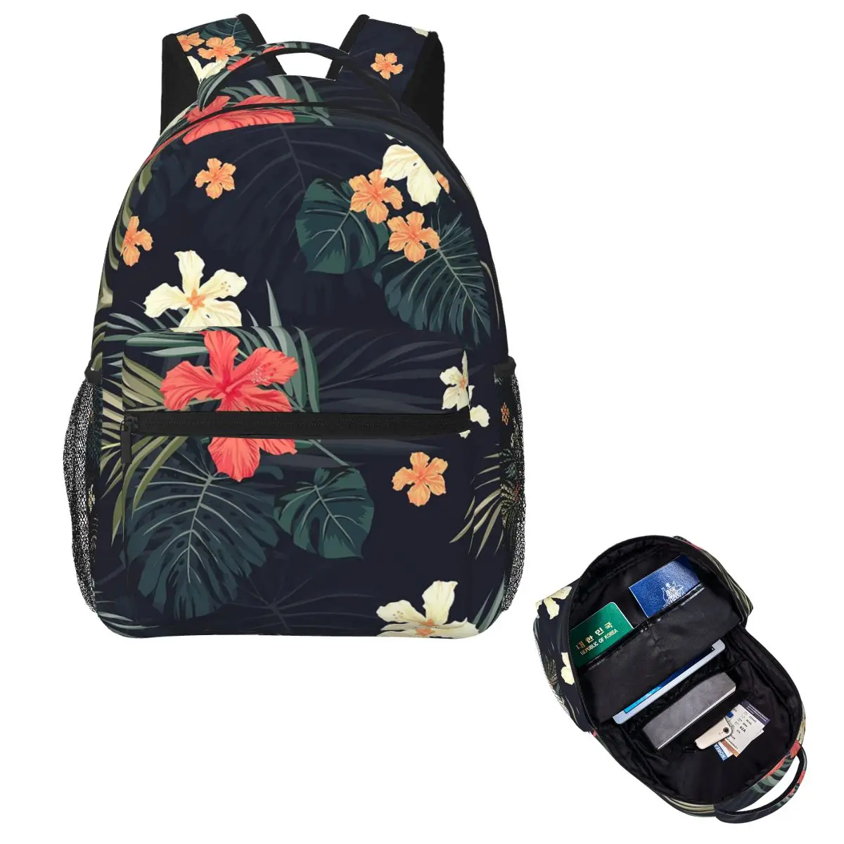 

Dark Tropical Flowers Student Backpack School Bag Hiking Travel Daypack for Boys Girls Fashion Bookbag Shoulder Bags