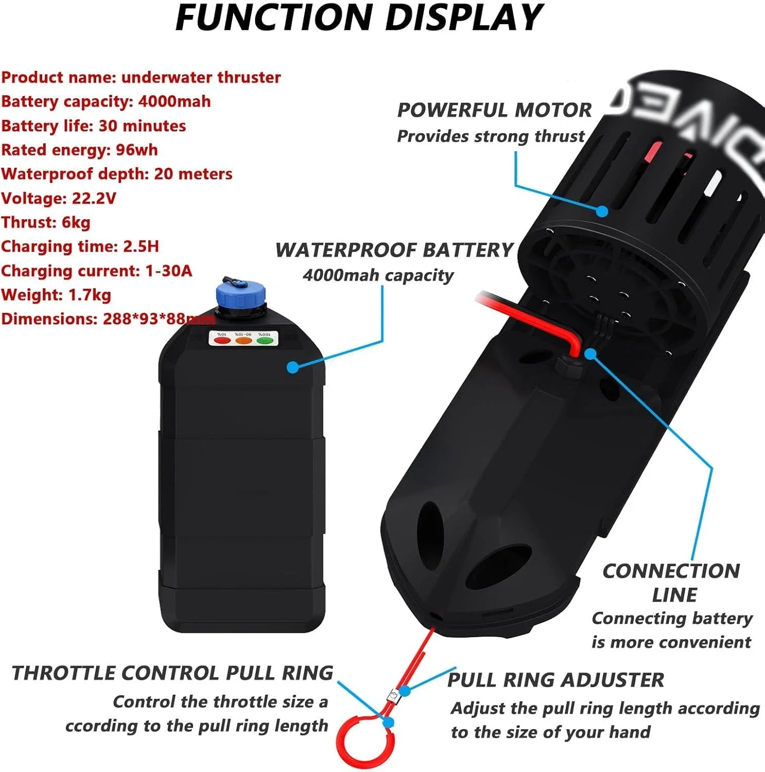 Waterproof Underwater Scooter Electric Diving Snorkeling Gear Swim Auxiliary Sea Scooters,for Swimming Scuba Diving,Singlehost