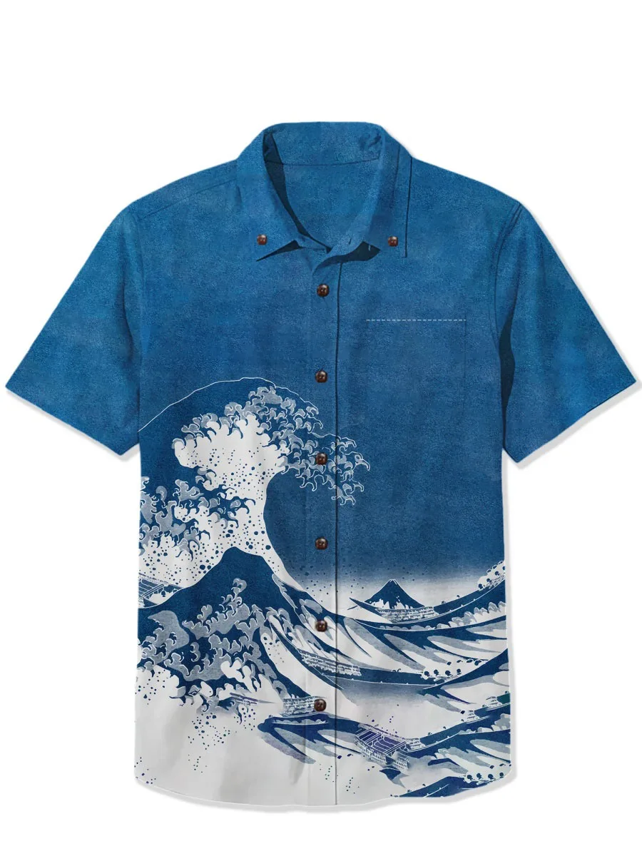 

New summer trendy retro 3D printed casual fashion men's Hawaiian beach vacation short-sleeved shirt