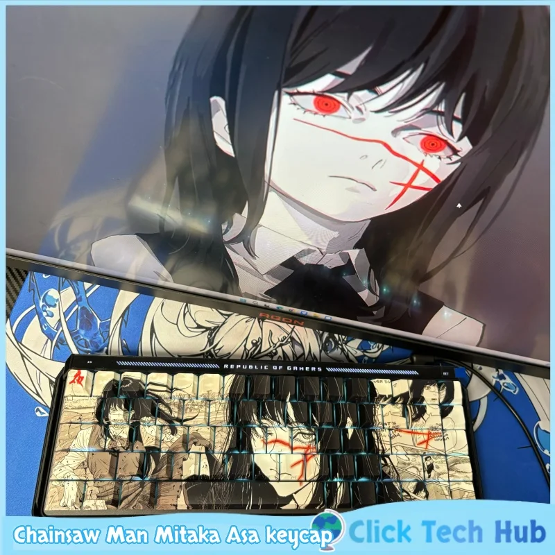 Chainsaw Man Mitaka Asa Keycap Anime Theme Keycaps Side Engraved Translucent Key Cap Cherry Height Mechanical Keyboard Keycap