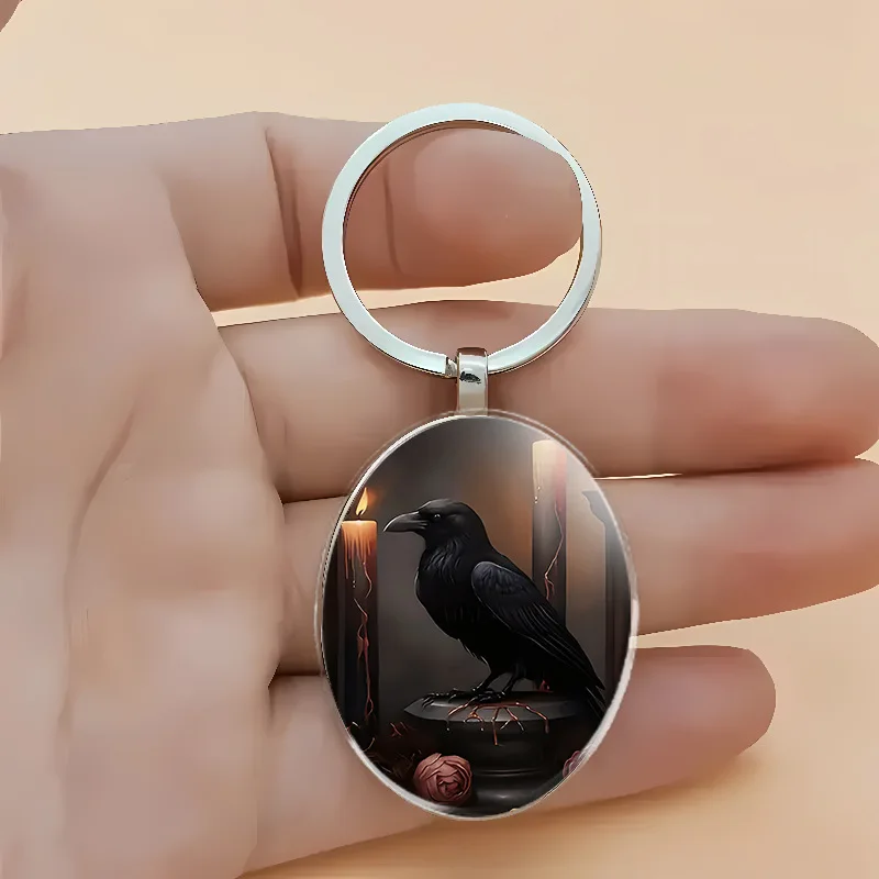crow keychain Oval Crow Keychains, Vintage Accessories, Y2k Raven Key Chain, Witch, Pagan, for Women Man
