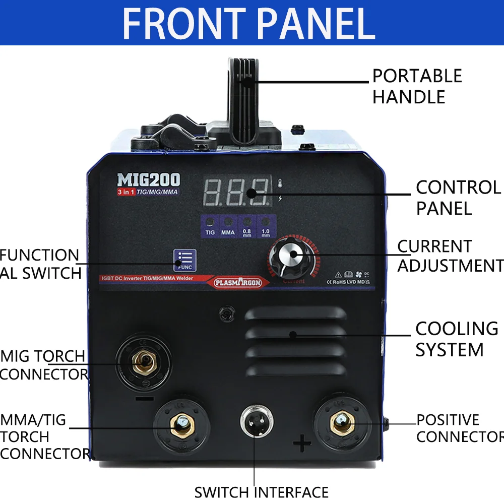 Spawarka do spawanie Mig plazmargonu bez gazu półautomatyczna spawarka 3 w 1 MIG/TIG/inwertor MMA spawarka synergii z drutem