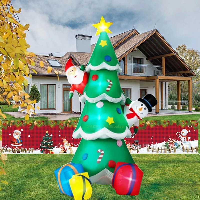 2.4M inflatable Christmas tree snowman Santa Claus with gift, built-in LED lights, Christmas indoor and outdoor holiday decorati