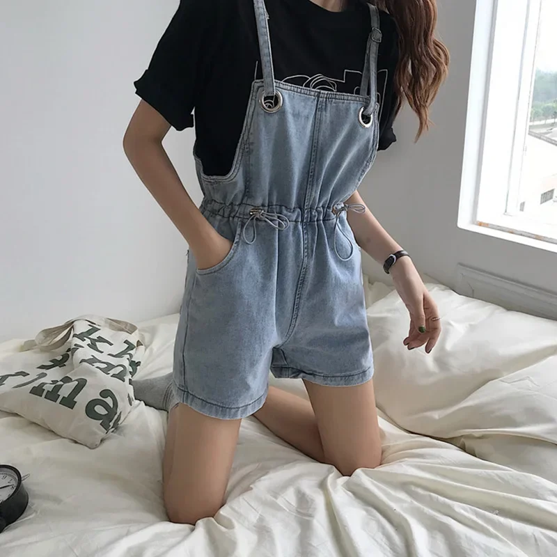 Ladies Sexy Off-shoulder Adjustable Denim Chic Girl Streetwear Summer Korean Version of Harajuku Loose Casual Ladies Jumpsuit