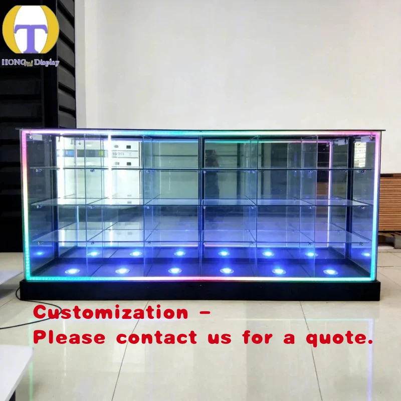 

custom.Custom Black Tempered Glass Showcase Modern Retail Display Cabinet LED Lighting Lockable Mall Use Heavy Duty Ba