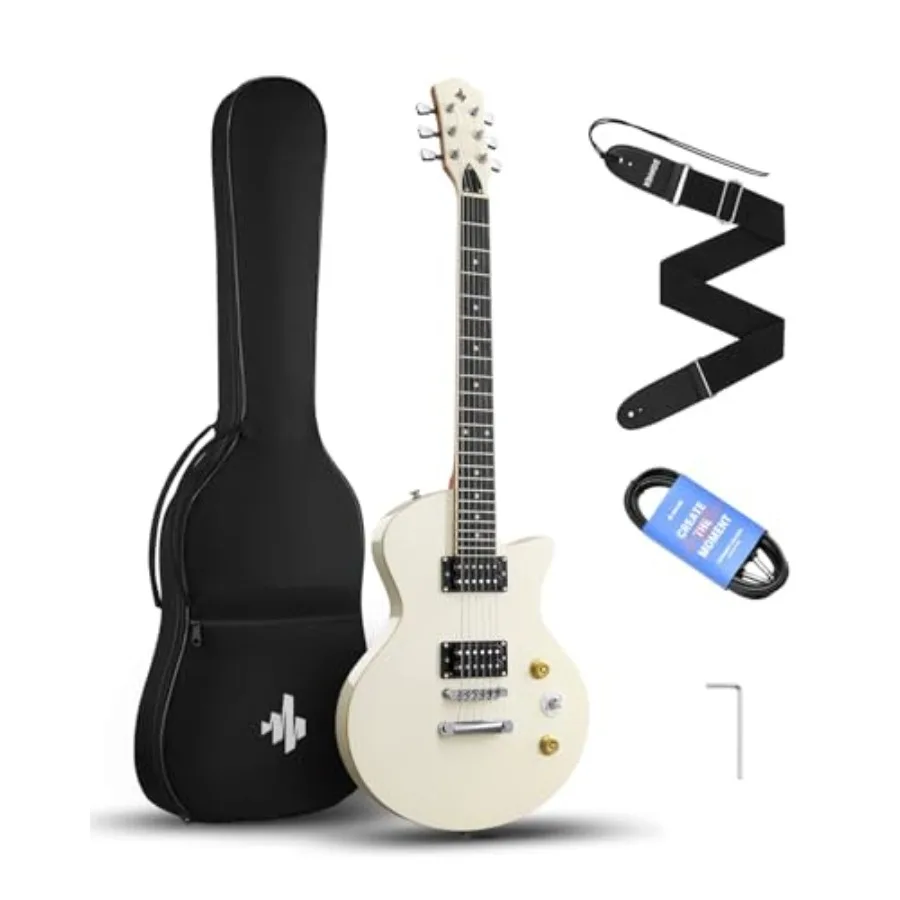 

Electric Guitar 39 Solid Body Beginner Full Size Kit with Bag Strap Cable White