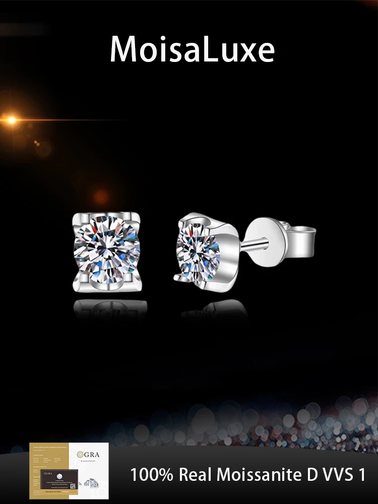 

MoisaLuxe Official Store Moissanite Plata Sterling 925 Silver Earrings Fashion Jewelry Simple Bull's Head Inlaid Hoops Piercing