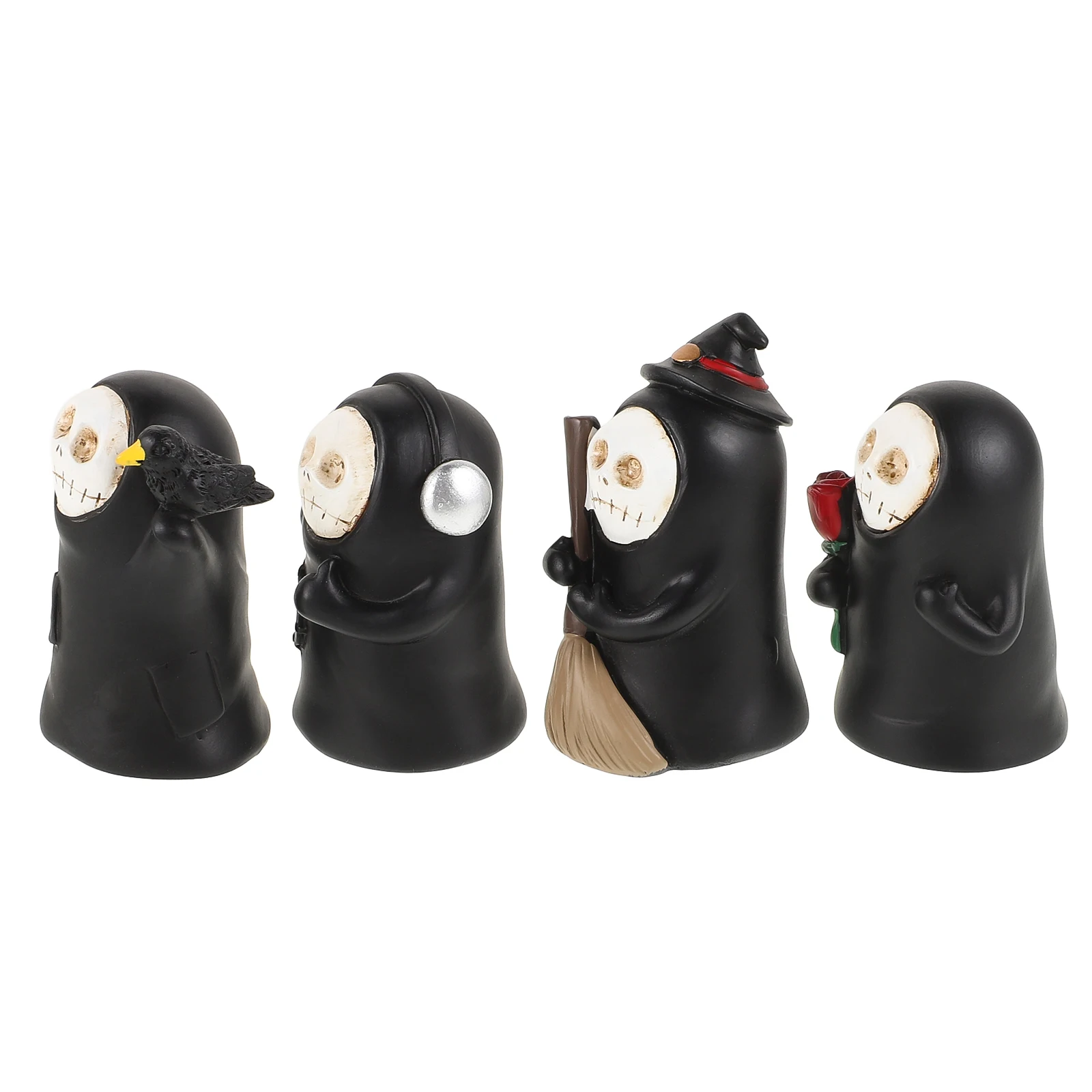 

1 set Skull Halloween Skull Face Ghost Figurine Black Robe Halloween Ghost Figurine Spooky Home Desk Resin naments Table Decor
