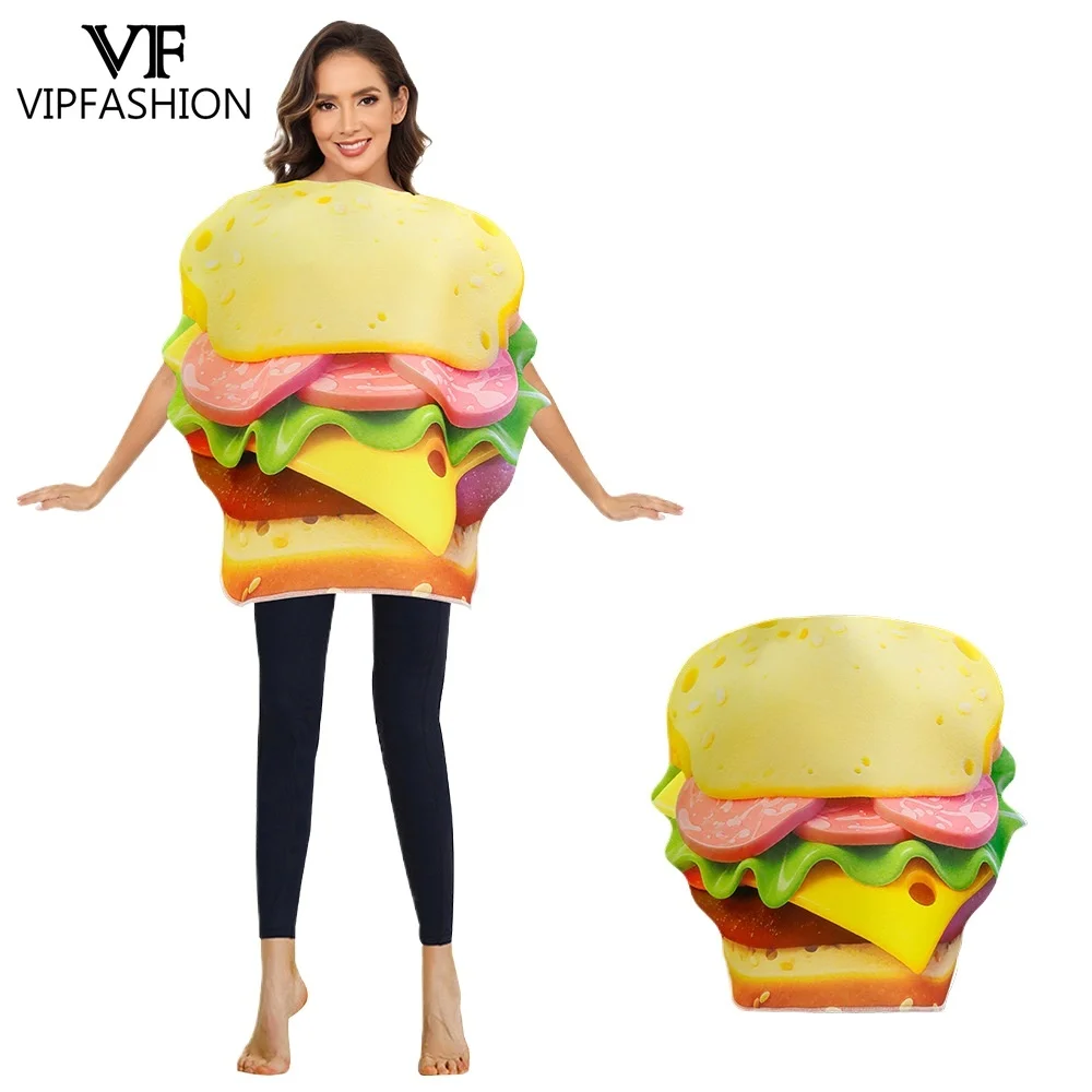 

VIP FASHION Adult Hamburger Performance Costume Fun Food-Themed Party Outfit Halloween Carnival Disguise Wear Holiday Dress Up