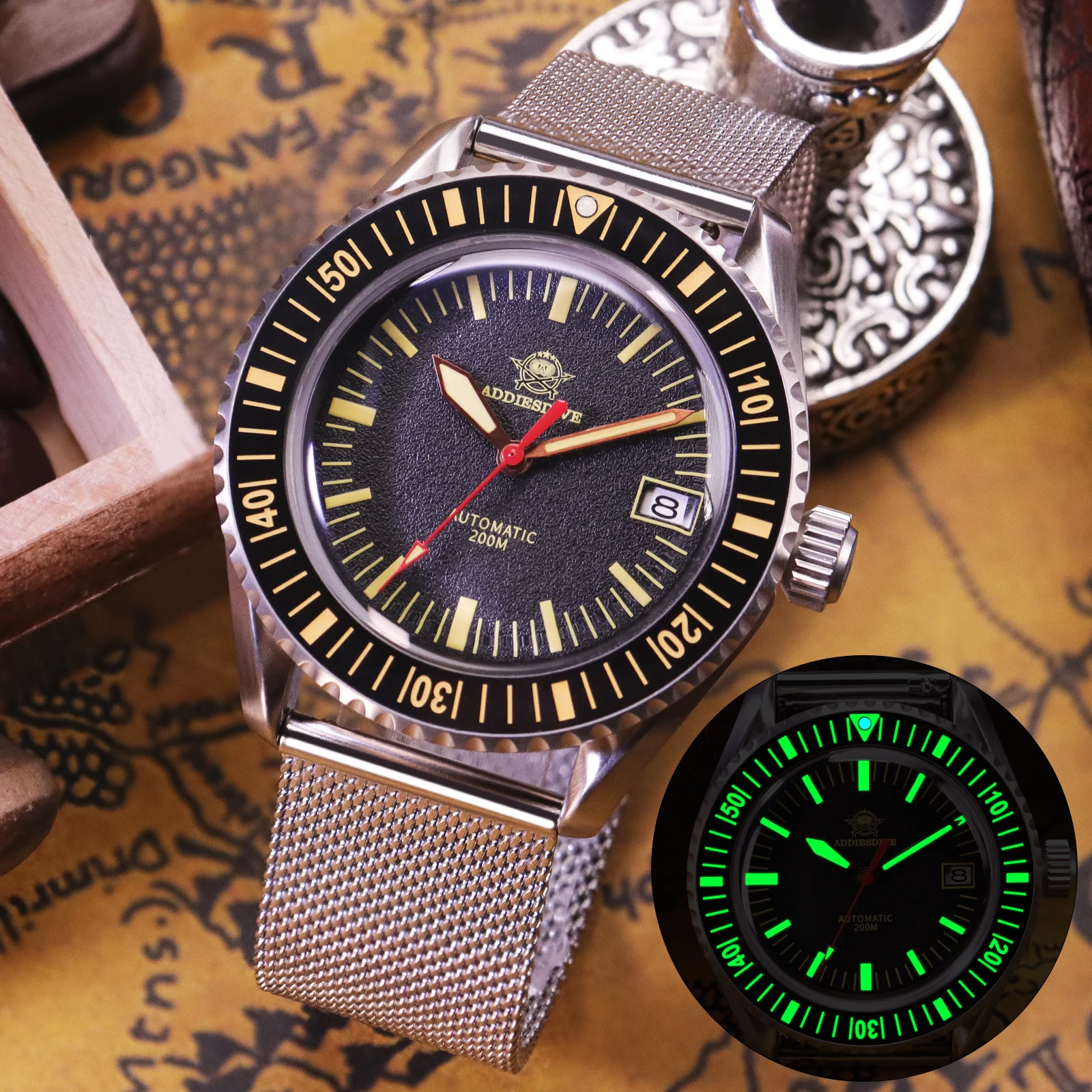

ADDIESDIVE Men's Automatic Watch Super Luminous Sapphire Glass Ceramic Bezel Waterproof Wristwatch Stainless Steel Man Watches