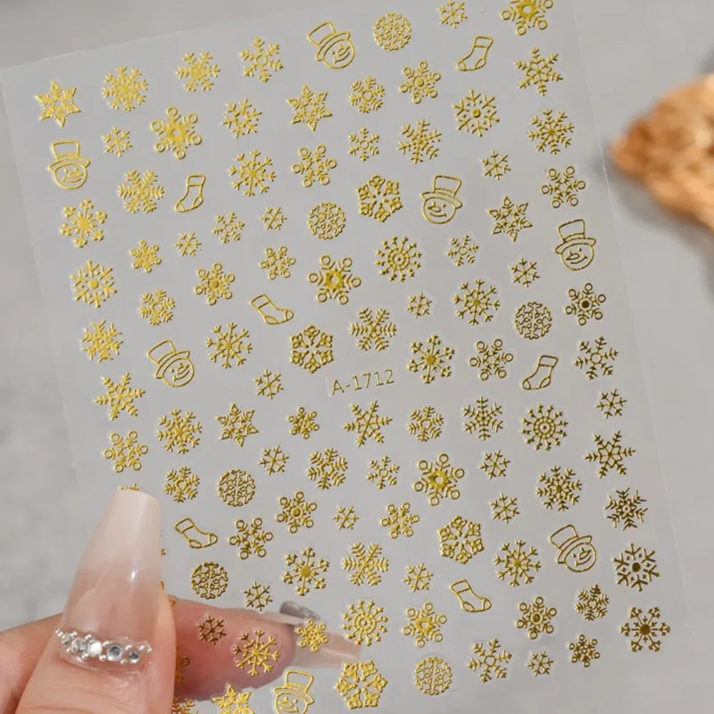 1Pc Christmas Series Snowflakes Nail Art Stickers 3D Bronzing Snowflakes Pattern Back Adhesive Winter Manicure Decoration Decals