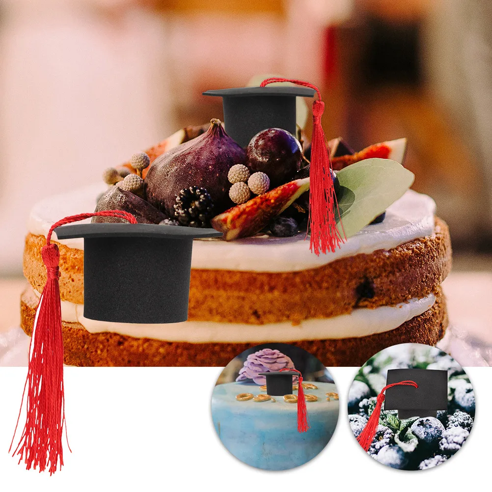 

8pcs Graduation Cake Toppers Mini Bachelor Doctoral Hat Decor Red Tassels Party Supplies Cupcake Decorations 2024 Grad Cap