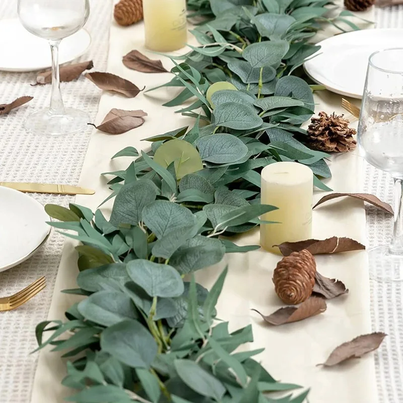 Artificial Eucalyptus Leaf Vine Wedding Decoration Hanging Greenery Leaves Fake Plants Vine for Wedding Arch Garden Home Decor