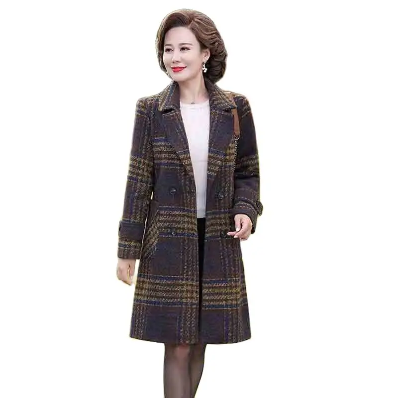 

Middle-aged Mother's Spring Coat 2023 Aew Autumn And Wnter Women's Plaid Wool Overcoat In The Wong Western Style Windbreaker5XL