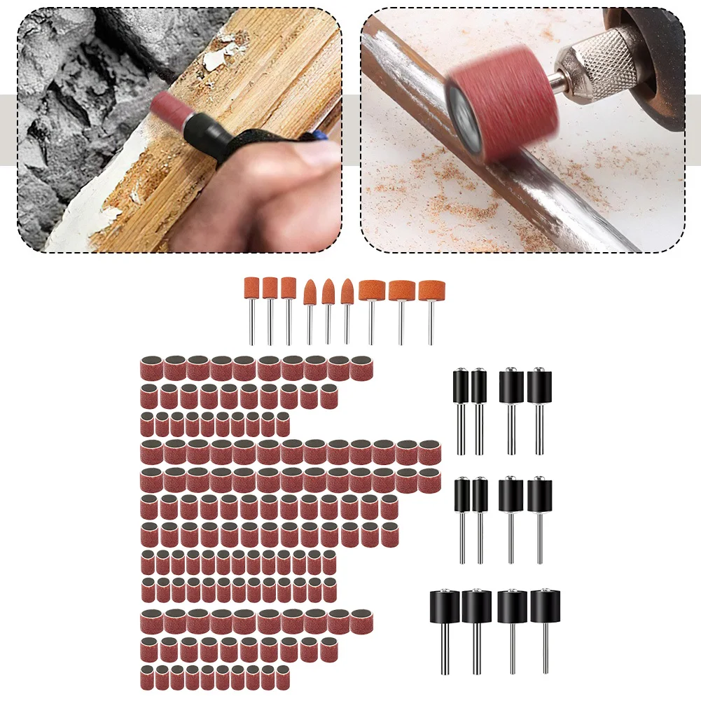 159PCS Sanding Drum Set Aluminum Oxide Sleeves Grinding Heads For Rotary Tools Wood Polishing Kit 1/4 3/8 1/2 Inch Mandrels