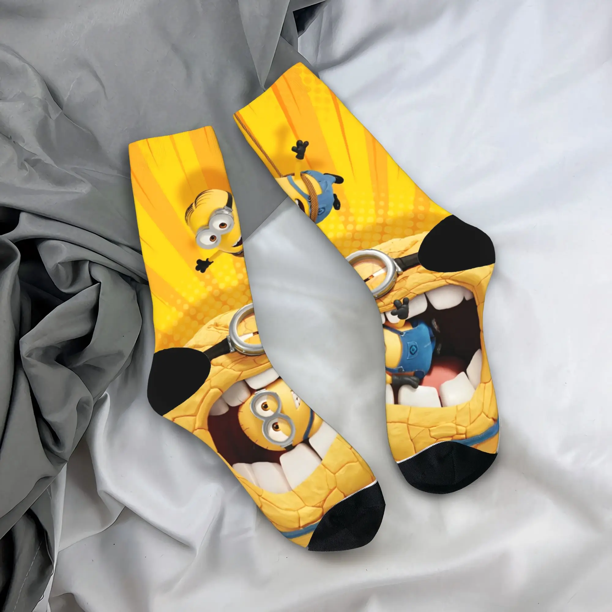 

Men Socks Minions Cartoon Stockings Autumn Retro Breathable Socks Graphic Running Sports Anti Sweat Socks
