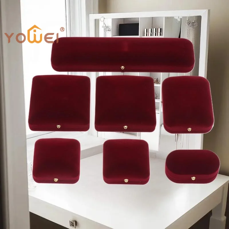 Latest Flocking Gold Buckle Jewelry Box Pendant Ring Necklace Earring Bracelet Display Storage Box Luxury Feelings Packaging Box