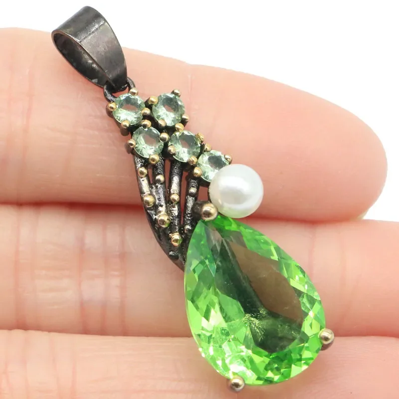 

42x13mm Neo-Gothic Vintage 4g Drop Shape Created Green Tsavorite Garnet Violet Tanzanite White Pearl Black Gold Silver Pendant