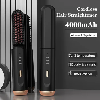 Image Cordless Beard Straightener for Men Hair Straightener Brush Fast Heated Electric Hair Brushes Multifunctional Wireless Hot Comb