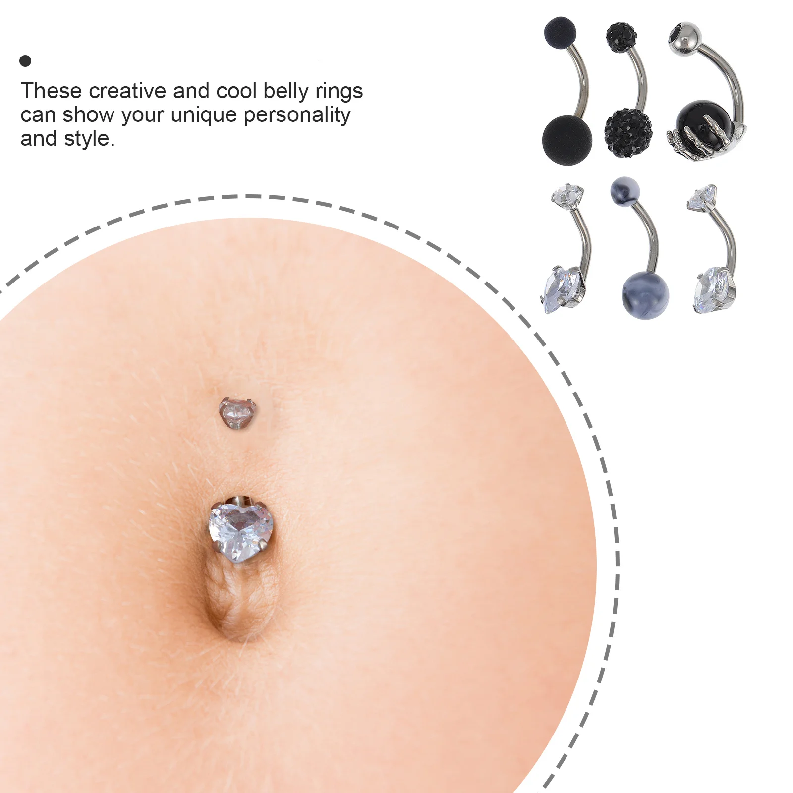 

6 pcs 1 Set Colorful Rhinestone Belly Rings Stainless Steel Navel Jewelry For Women Decorative Body Piercing Art Fashionable