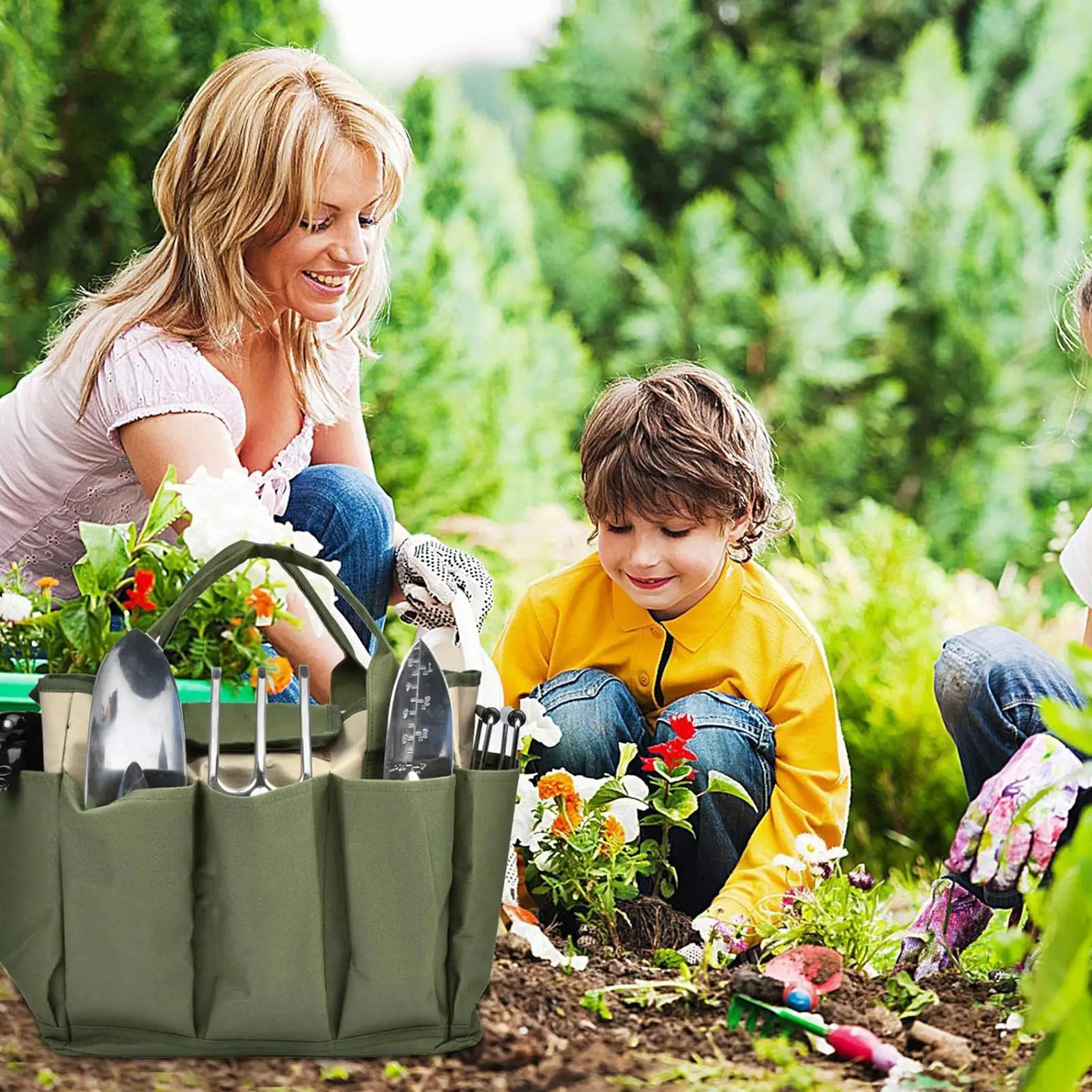 Garden Bags For Tools 8 Side Pockets Waterproof Tool Organizer Pouch For Trowels Gloves Wrenches Scissors Planting Pruning