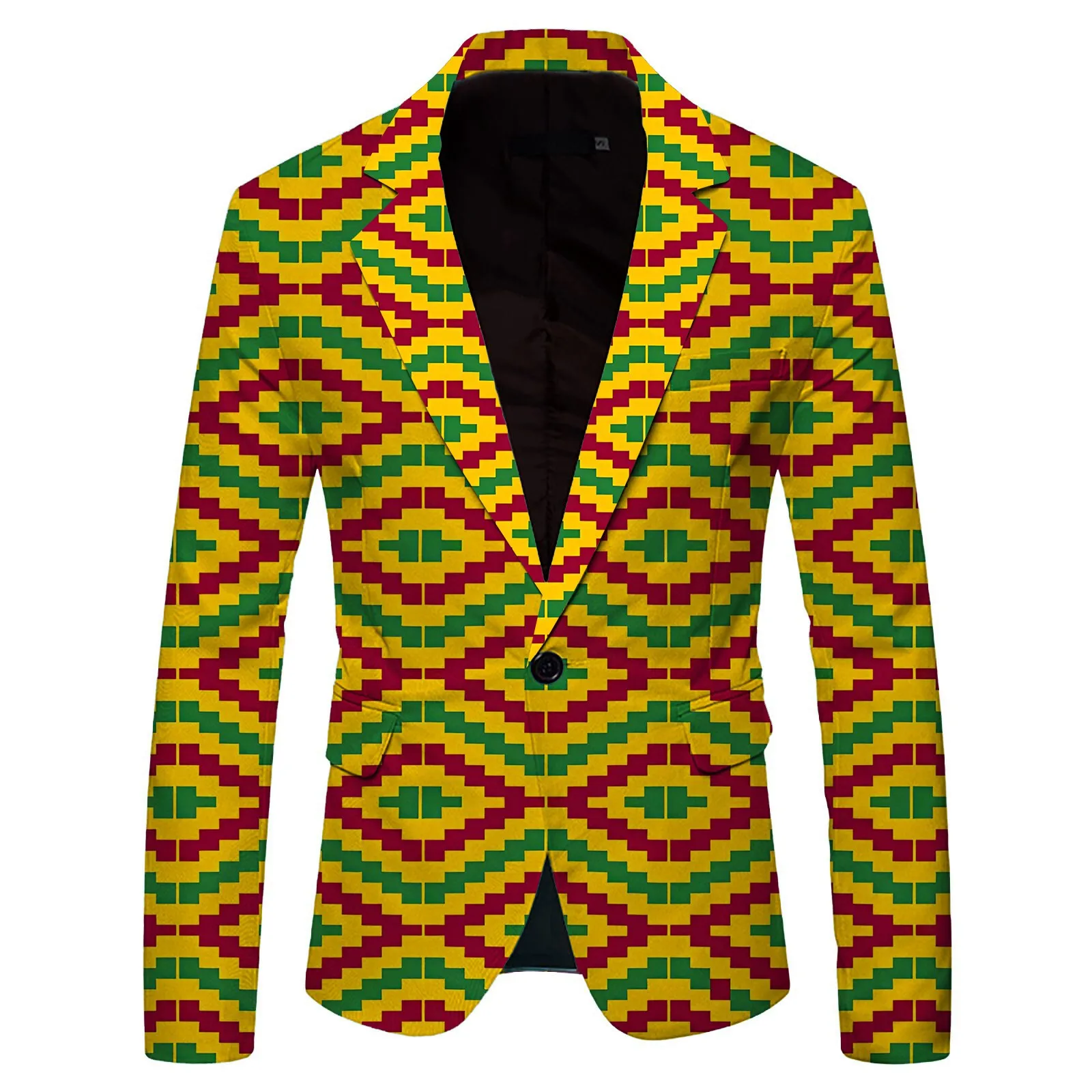 Blazer de peito único masculino com gola virada para baixo, terno lapela fino, jaqueta estampada africana, streetwear verão, 21602289